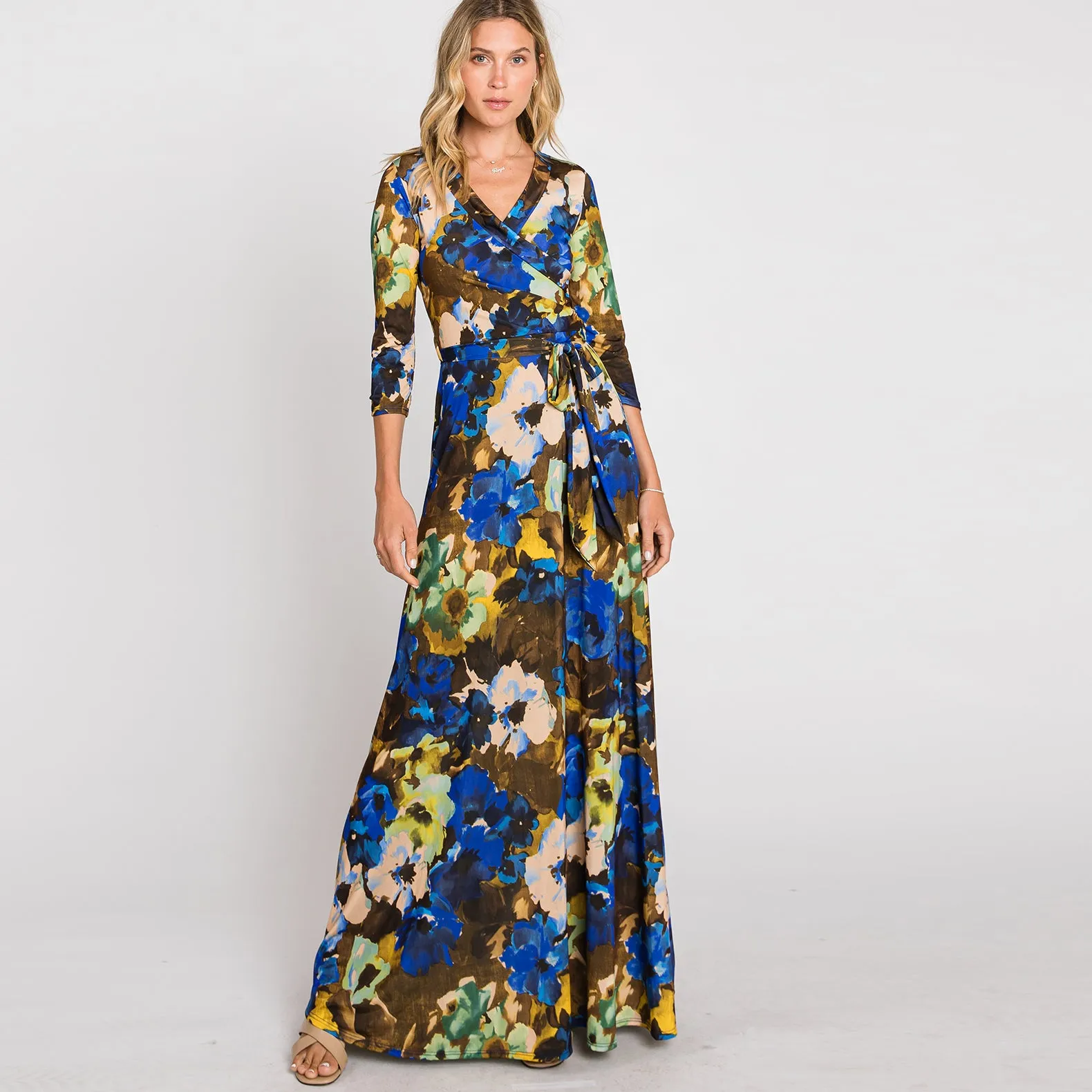 Vivid Water Color Venechia Maxi Wrap Dress