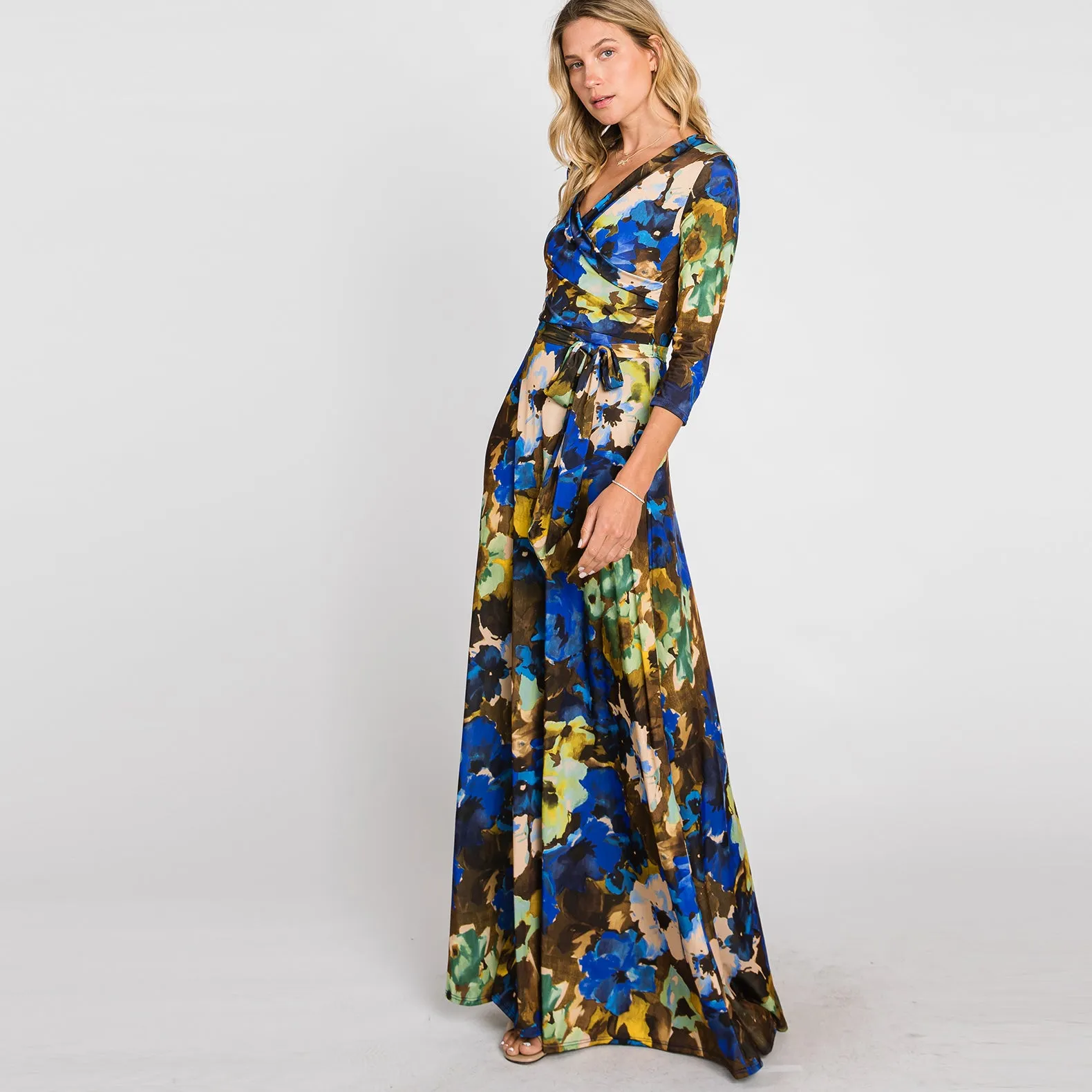 Vivid Water Color Venechia Maxi Wrap Dress