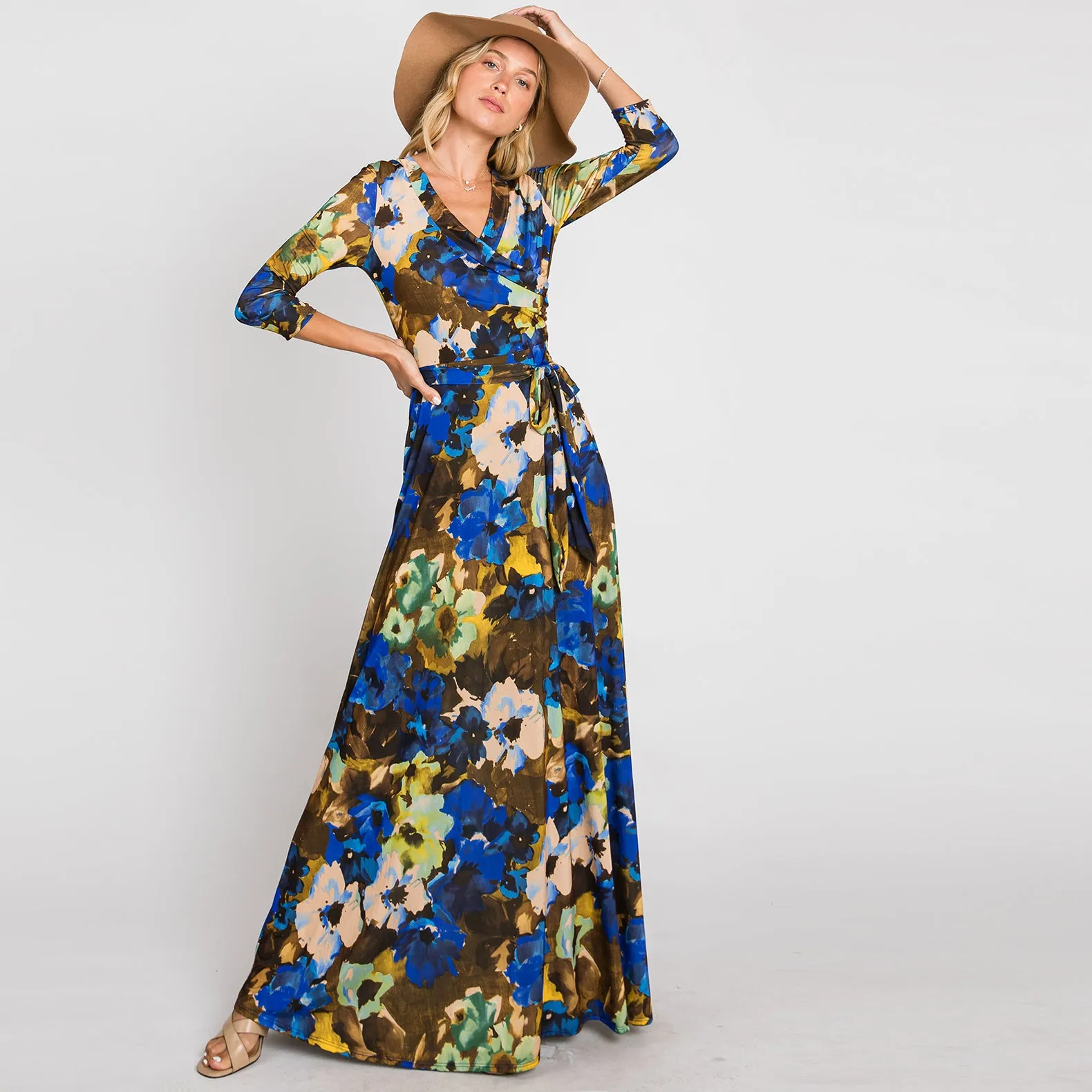 Vivid Water Color Venechia Maxi Wrap Dress