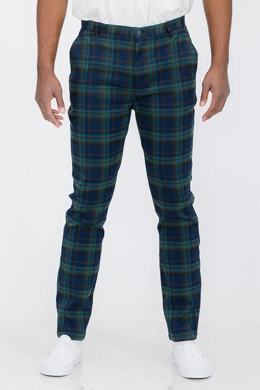 Weiv Mens Plaid Trouser Pants - Blue