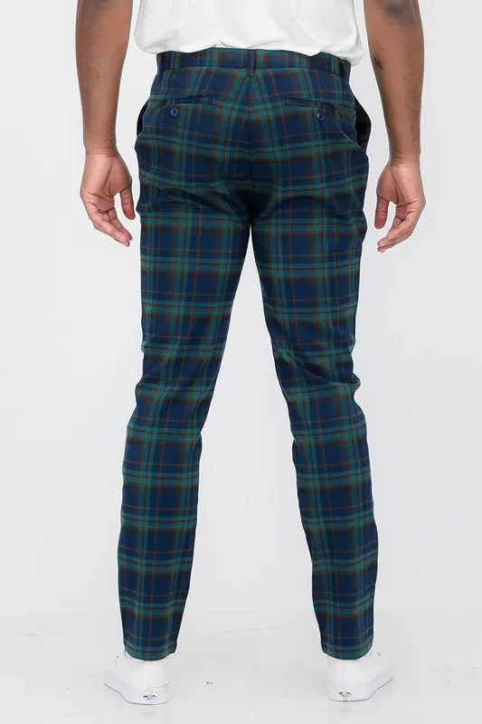 Weiv Mens Plaid Trouser Pants - Blue