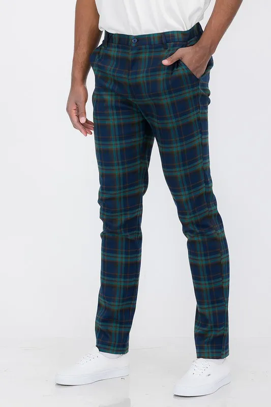 Weiv Mens Plaid Trouser Pants - Blue