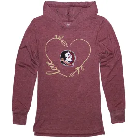 Wes & Willy Girl's Seminole Logo Heart Design Long Sleeve Tri-blend Hooded T-shirt - Garnet