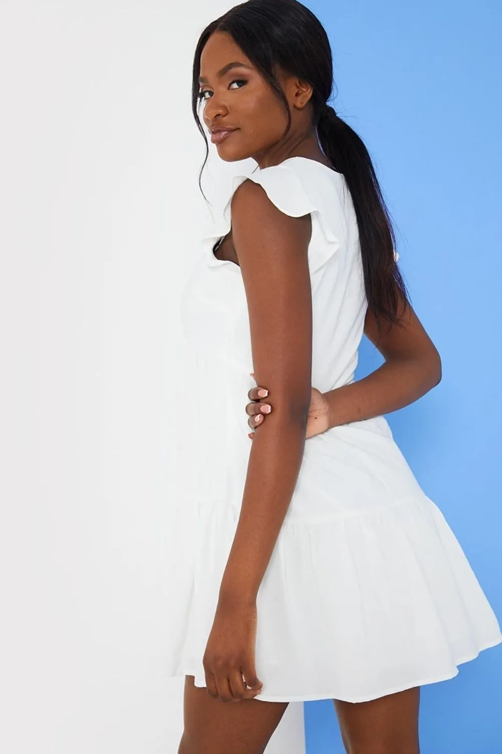 White Flippy Sleeve Dress