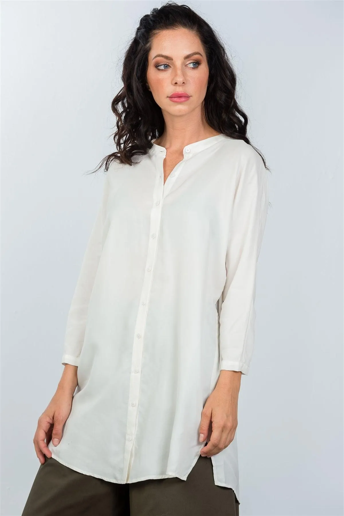 White Oversized Button Down Shirt Dress / 5-1