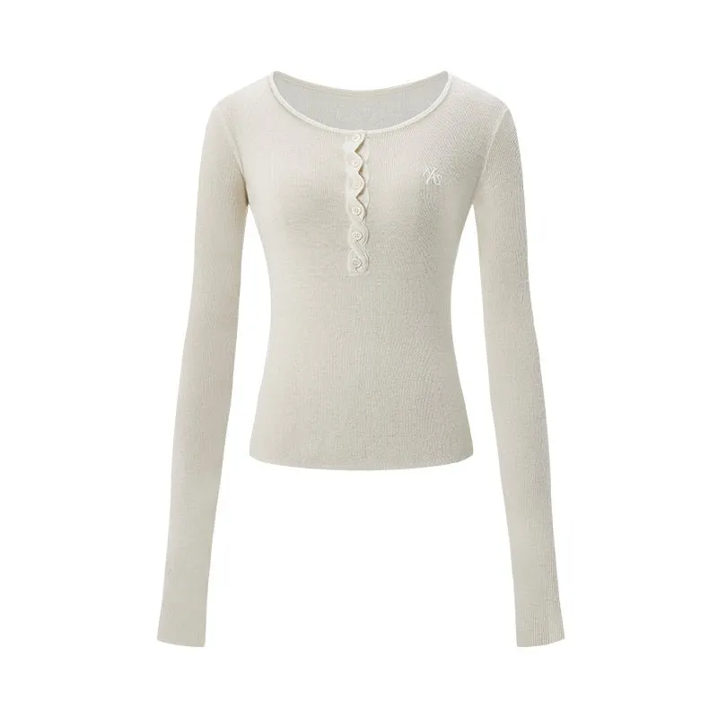 White Twisted Henley Collar Knitwear Top