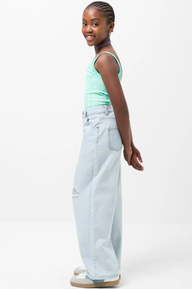 Wide Leg Denim Jeans Light Blue