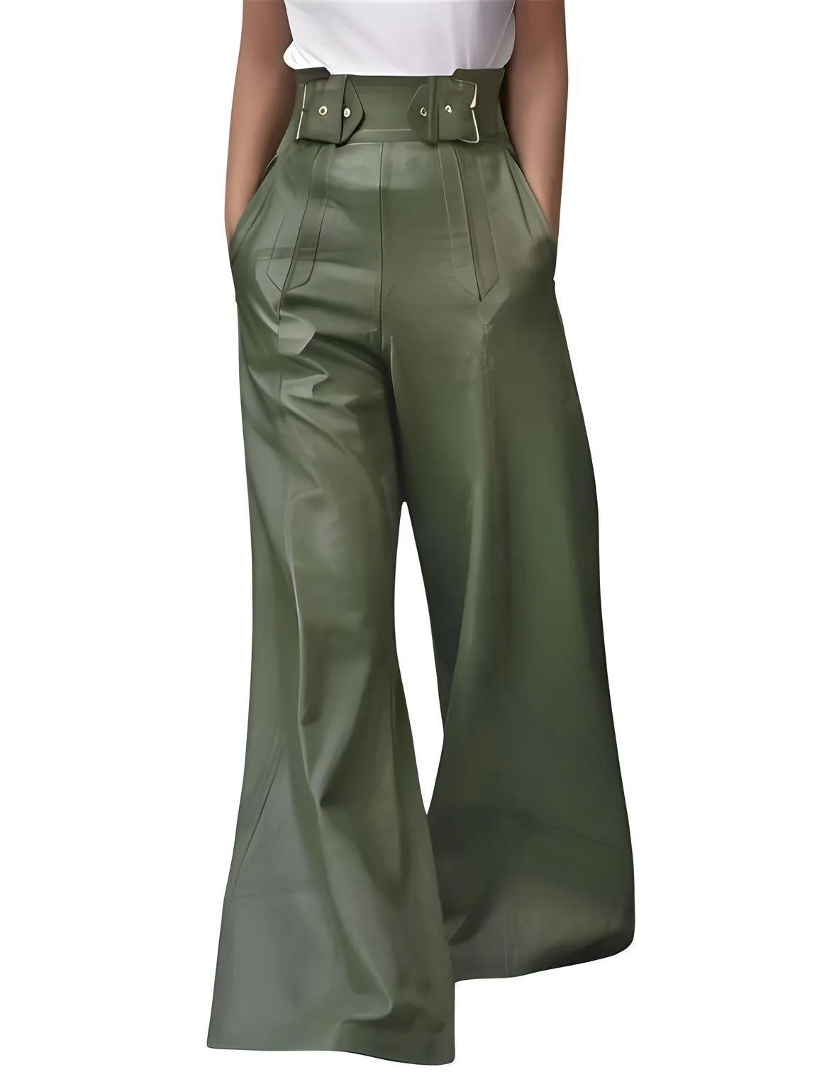 Women's Faux Leather Wide Leg Pants High Waisted Loose Long Trousers