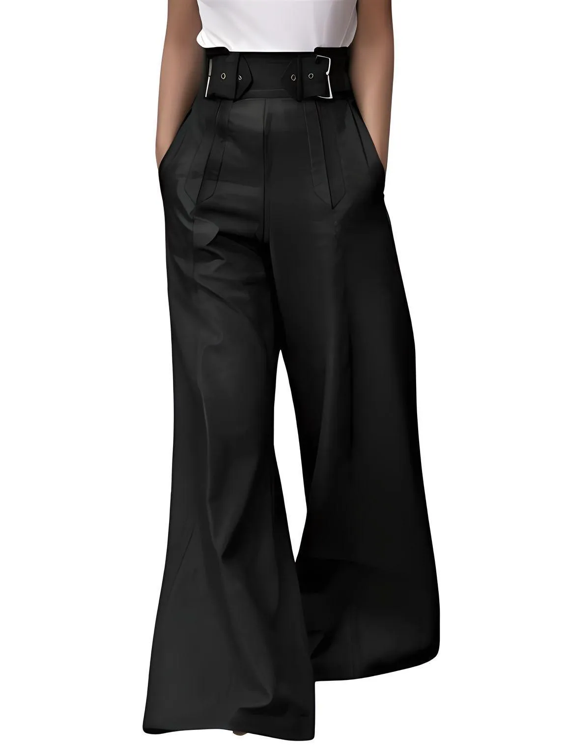 Women's Faux Leather Wide Leg Pants High Waisted Loose Long Trousers