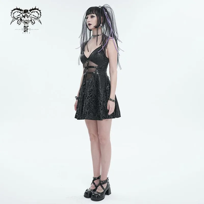 Women's Gothic Strappy Plunging Slip Dress