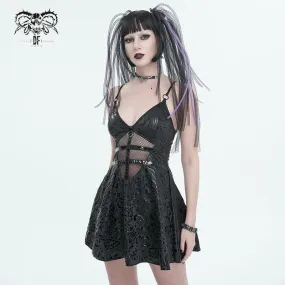 Women's Gothic Strappy Plunging Slip Dress