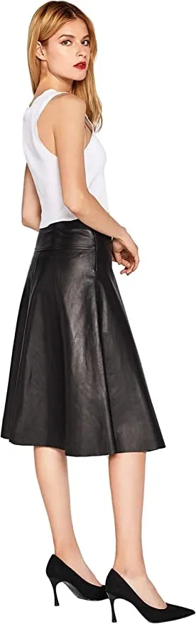 Women’s High Waisted A-Line Knee Length Leather Skirt WS42