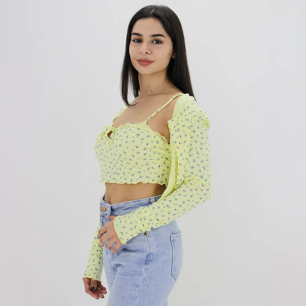 Women's Lace Floral 2 Pieces Top,Yellow