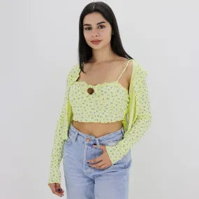 Women's Lace Floral 2 Pieces Top,Yellow