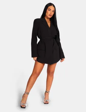 Wrap Belt Blazer Dress Black