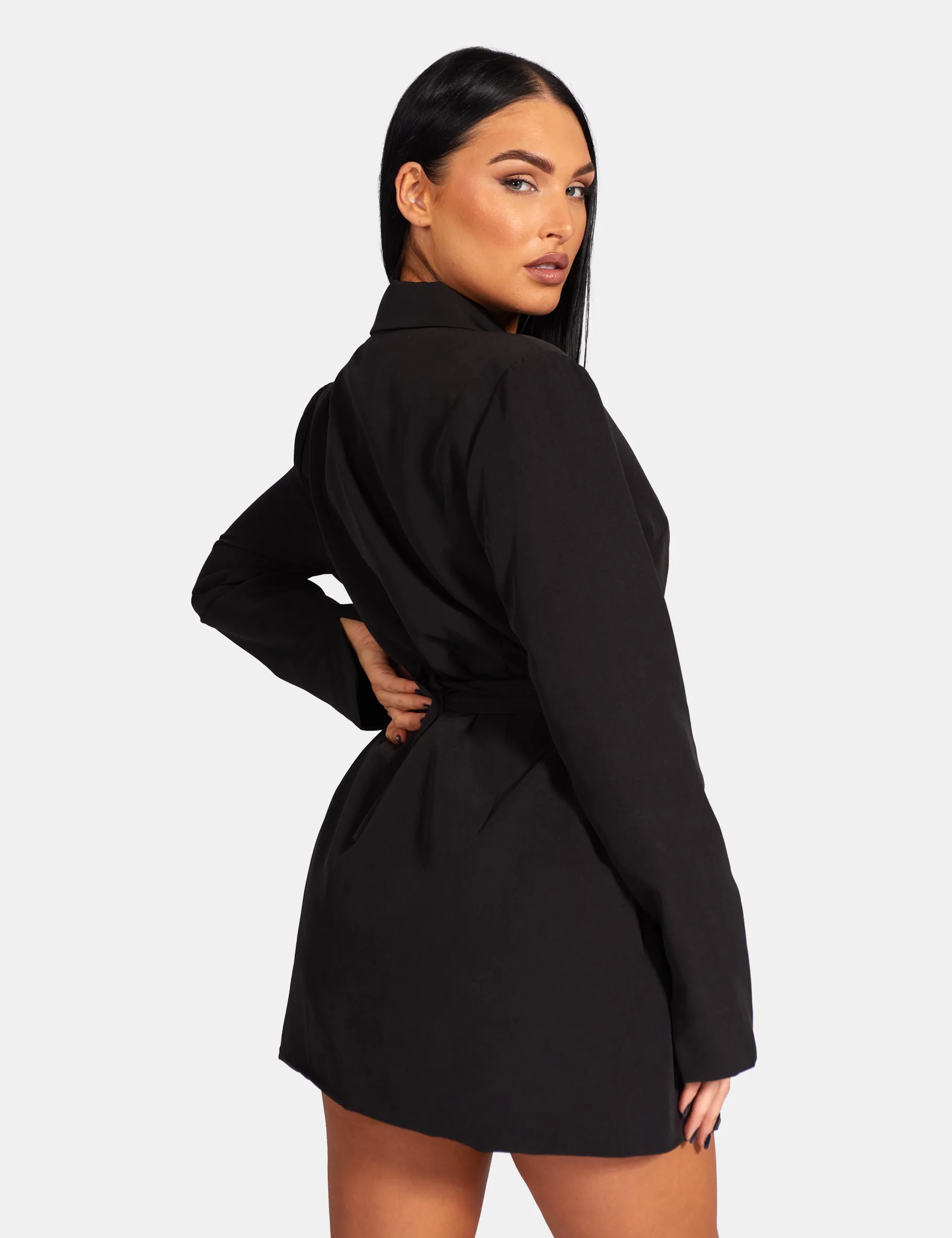 Wrap Belt Blazer Dress Black