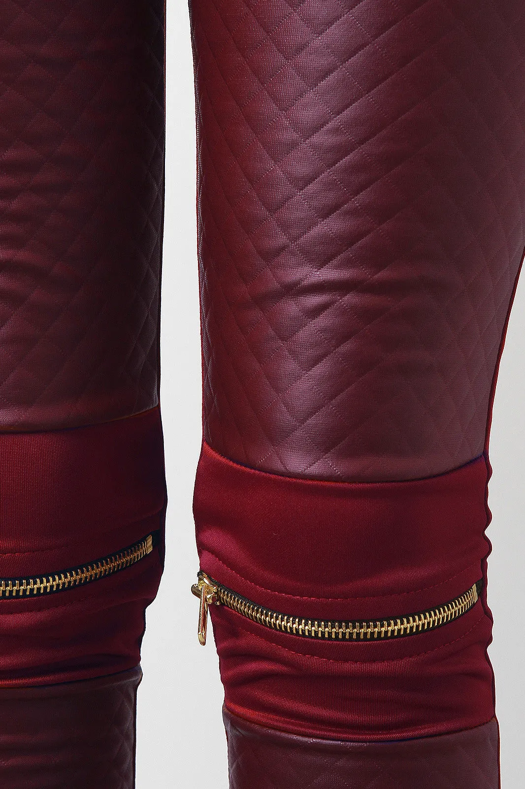 Zipper Knees Quilted Panel Leggings